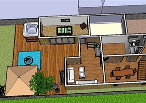 某复式住宅一楼室内设计以及庭院景观SU(草图大师)模型