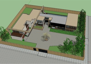 某豪华双层住宅建筑设计SU(草图大师)模型（带室内和庭院）