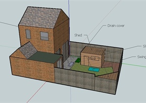 某二层住宅建筑以及庭院大致设计SU(草图大师)模型