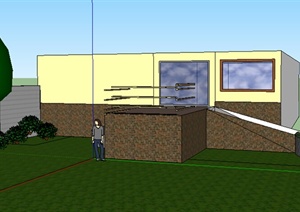 某室外别墅建筑设计SU(草图大师)模型（含室外环境）