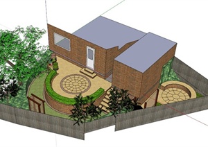 现代某住宅建筑庭院景观设计SU(草图大师)模型