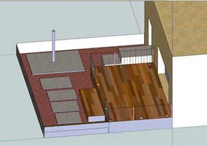 某现代单层住宅建筑后院景观设计SU(草图大师)模型