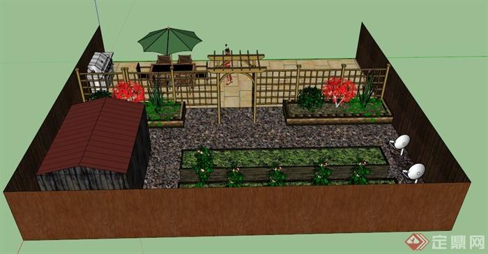 某欧式闭合式庭院景观设计SU模型(1)