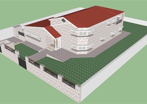 某欧式双层豪华别墅建筑设计SU(草图大师)模型