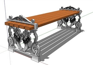 某园林景观铁艺木制坐凳SU(草图大师)模型