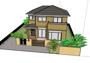 某现代小型别墅住宅景观设计SU(草图大师)模型