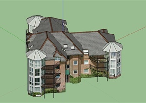 欧式某多层多栋组合小区住宅建筑设计SU(草图大师)模型
