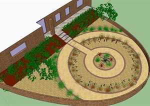 某半圆形花园景观设计SU(草图大师)模型