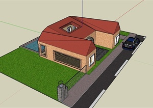 某凹形单层住宅建筑设计SU(草图大师)模型