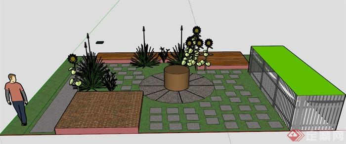 现代某建筑屋顶花园景观设计SU模型(1)