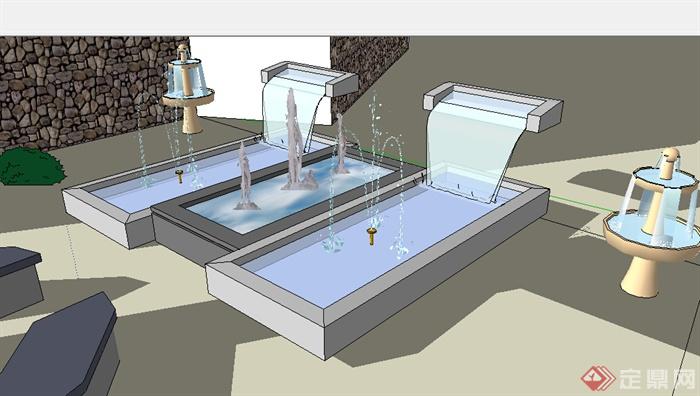 某室外流水喷泉设计SU模型素材(2)