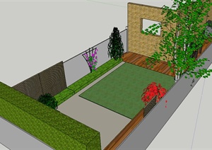 某室外庭院花园设计SU(草图大师)模型素材-
