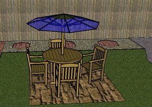 某室外木质座椅设计SU(草图大师)模型（含太阳伞）