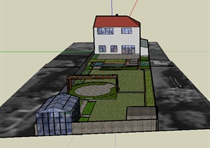 某室外居住建筑庭院花园设计SU(草图大师)模型