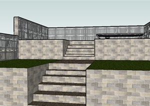 某室外阶梯庭院设计SU(草图大师)模型素材