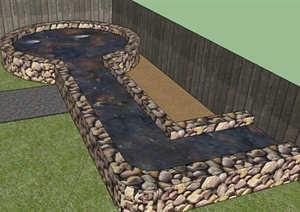某室外水景水池设计SU(草图大师)模型素材