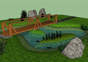 园林景观节点组合-小桥流水景观设计SU(草图大师)模型