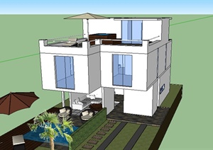 某个室外小别墅建筑设计SU(草图大师)模型参考