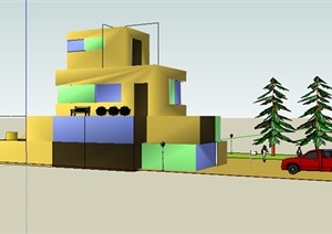 某室外多层别墅建筑设计SU(草图大师)模型设计