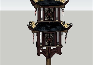 某古典中式灯塔设计SU(草图大师)模型