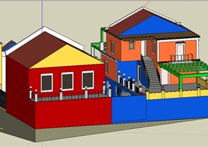 某室外多层特色别墅建筑SU(草图大师)模型参考