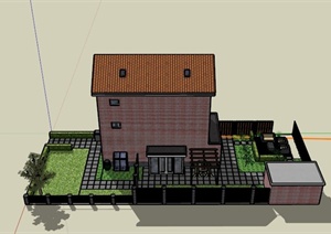现代某三层住宅建筑庭院花园景观设计SU(草图大师)模型