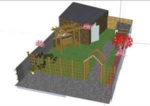 现代某小型住宅庭院景观设计SU(草图大师)模型