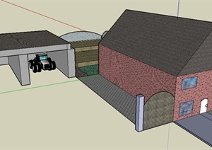某二层民房住宅建筑设计SU(草图大师)模型（带车库）
