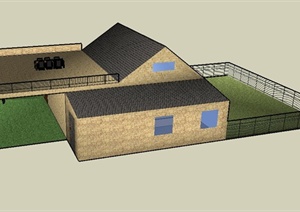某住宅建筑设计SU(草图大师)模型（带露台和庭院）
