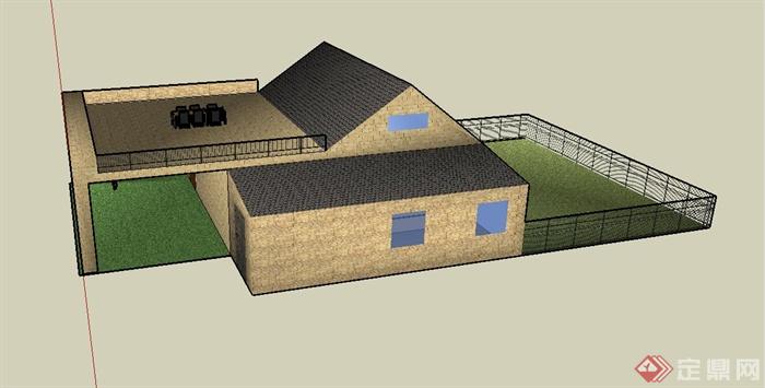 某住宅建筑设计SU模型（带露台和庭院）(1)