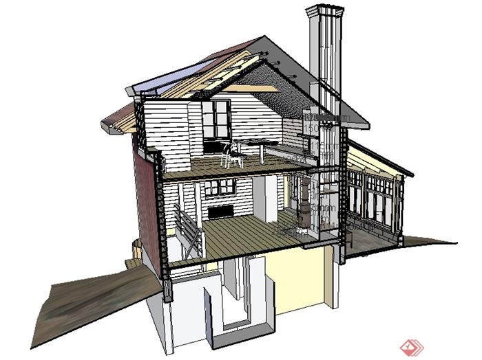 一栋现代风格民房住宅建筑设计SU模型(3)
