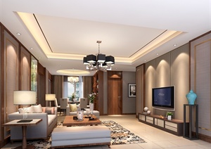 现代中式住宅客厅室内装饰设计方案3DMAX模型