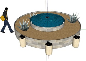 某圆形花台水池结合设计SU(草图大师)模型