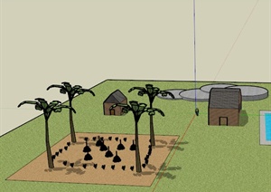 某两栋小型住宅建筑周边植物景观设计SU(草图大师)模型