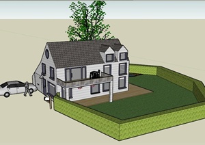 欧式某两层庭院住宅建筑景观设计SU(草图大师)模型