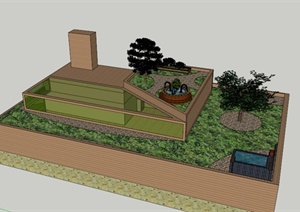 某现代别墅住宅屋顶花园景观设计SU(草图大师)模型