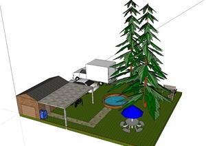 某小型停车场周边景观设计SU(草图大师)模型