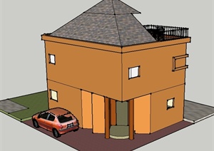 某现代二层带顶楼住宅建筑设计SU(草图大师)模型