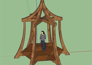 某木结构亭子框架设计SU(草图大师)模型