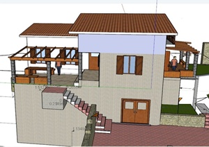 某现代两层带阳台、廊架的住宅建筑设计SU(草图大师)模型