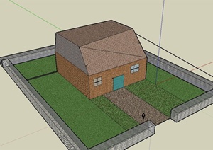 某住宅建筑设计SU(草图大师)模型（带庭院场地）