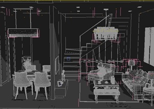 某别墅现代客餐厅、厨房装修设计3DMAX模型