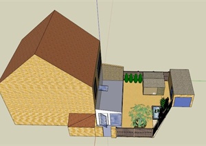某现代两层带阳光房住宅建筑景观设计SU(草图大师)模型