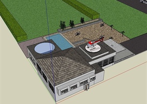 某单层住宅建筑设计SU(草图大师)模型（带露台机场）