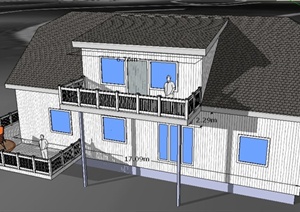 一栋现代风格二层住宅建筑设计SU(草图大师)模型
