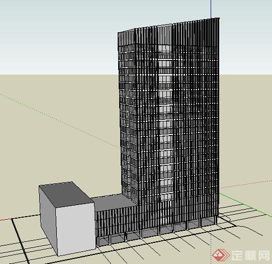 某地一玻璃外形商务酒店建筑设计方案su模型(2)