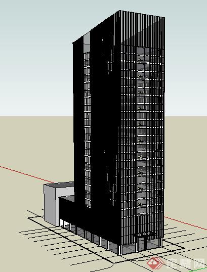 某地一玻璃外形商务酒店建筑设计方案su模型(1)
