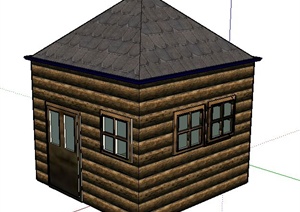 一间木头拼接小木屋建筑设计SU(草图大师)模型