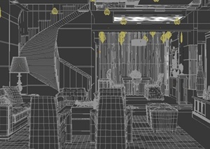 某别墅现代客厅、餐厅装修设计3DMAX模型