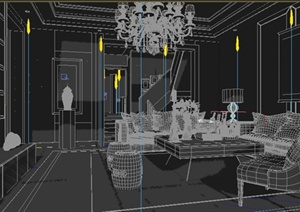 某复式住宅客厅、餐厅、吧台室内设计3DMAX模型